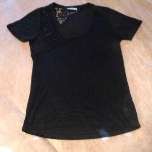 Zara black knit shirt with lace appliqué NWOT